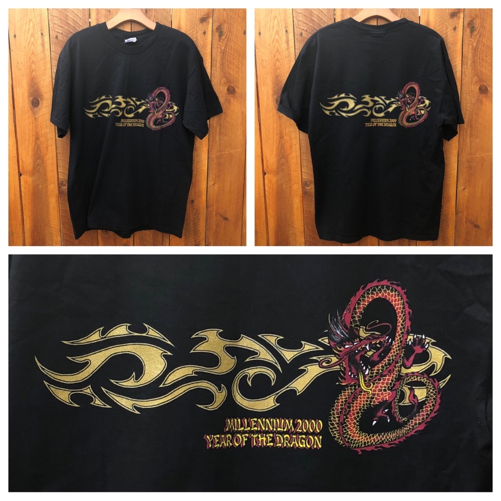 Millennium 2000 Year of the Dragon Tee Shirt Design on Both Sides - LARGE Black